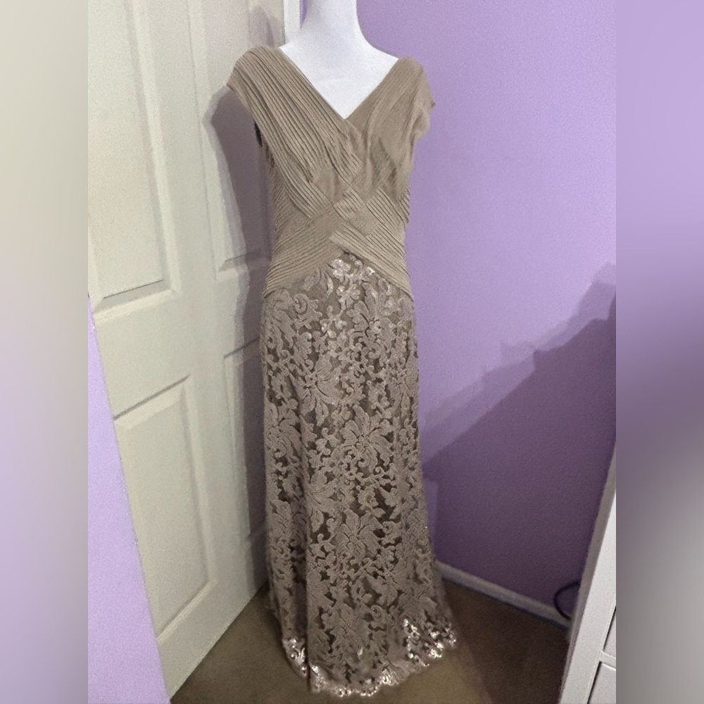 Tadashi Shoji Nude Appliqué Gown